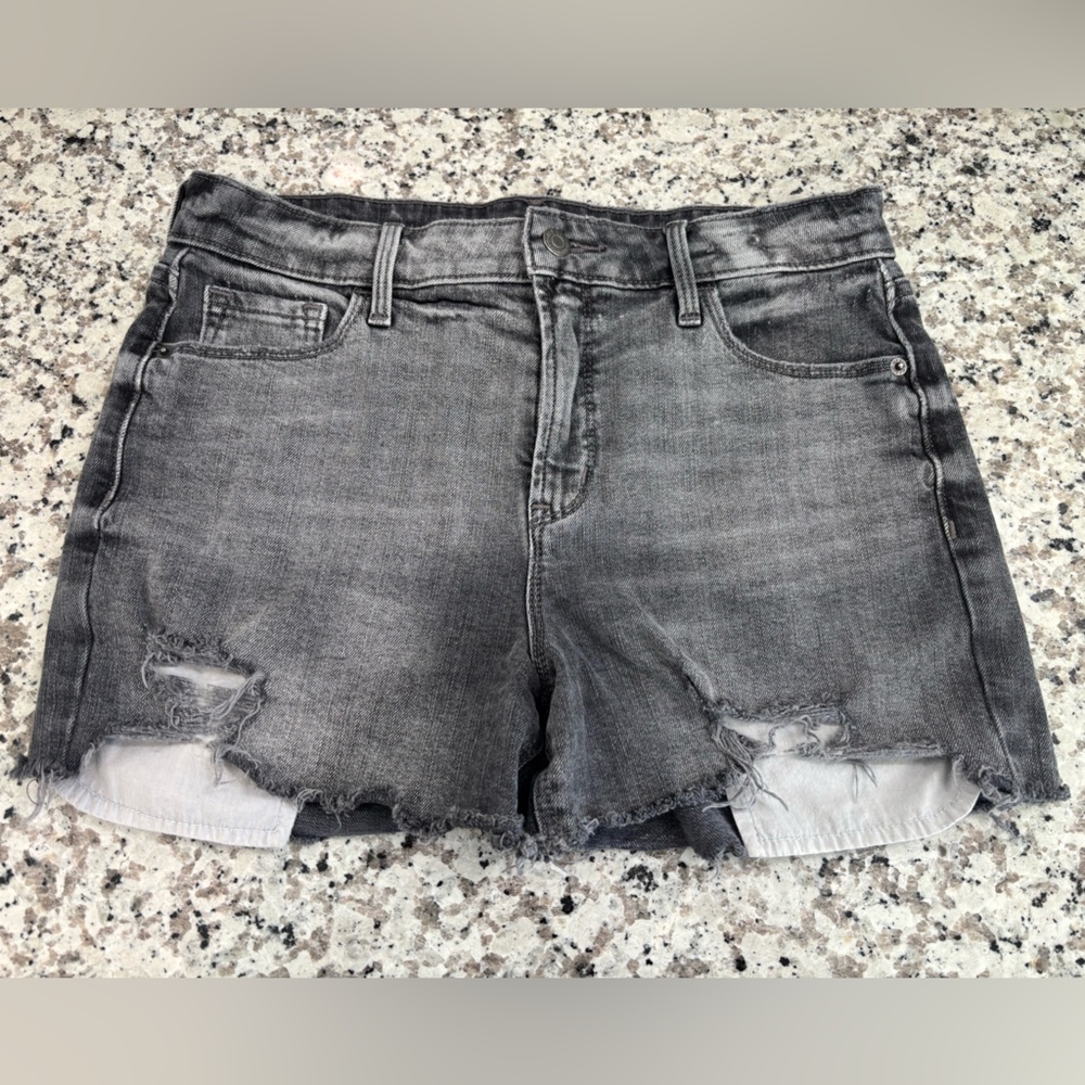 Black grey denim shorts